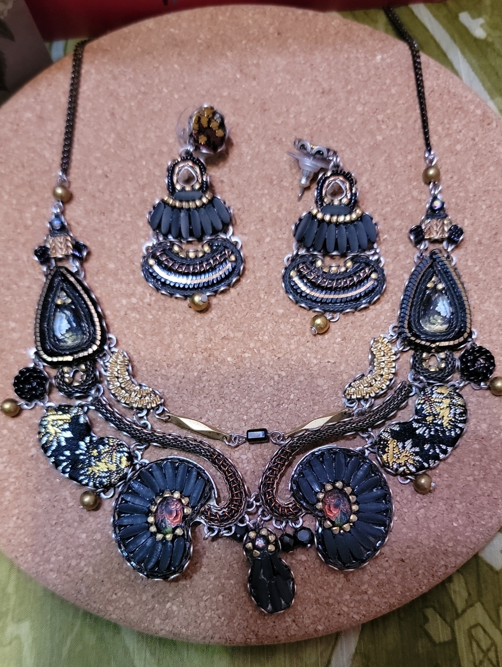 Ayala Bar Black and Gold Statement Necklace & Earring Set